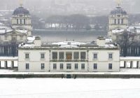 Greenwich nevado: la Queen's House y las cúpulas del Old Royal Naval College bajo la nieve.