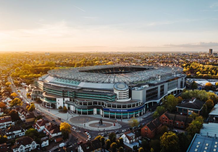 Vista panorámica desde el aire del Allianz Stadium y sus alrededores.