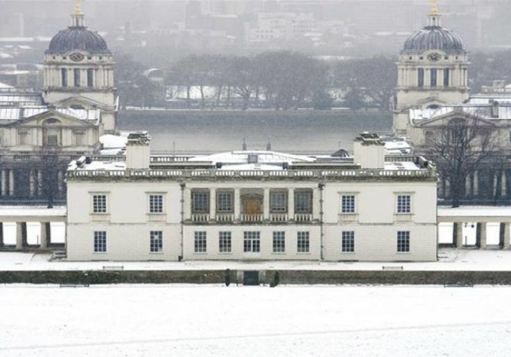 Greenwich nevado: la Queen's House y las cúpulas del Old Royal Naval College bajo la nieve.