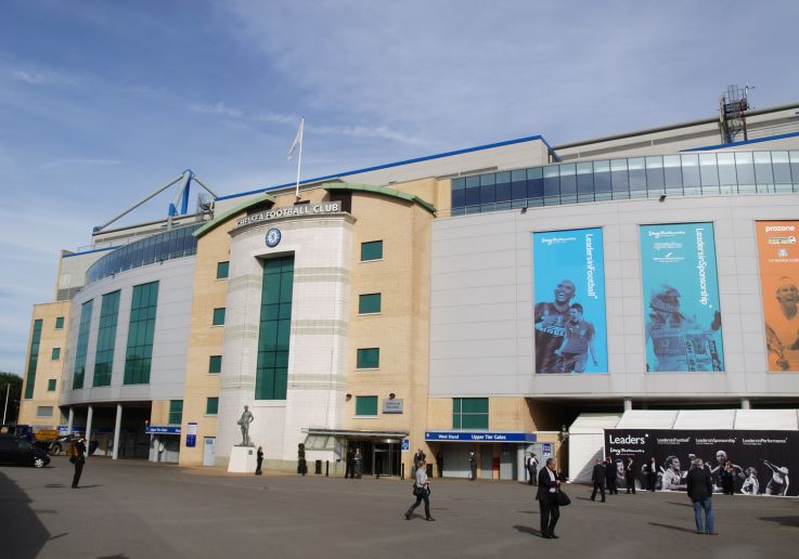 Vista de la fachada de Stamford Bridge, el estadio del Chelsea Football Club.