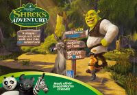 Imagen oficial de la atracción con Shrek, Asno y otros personajes de DreamWorks.